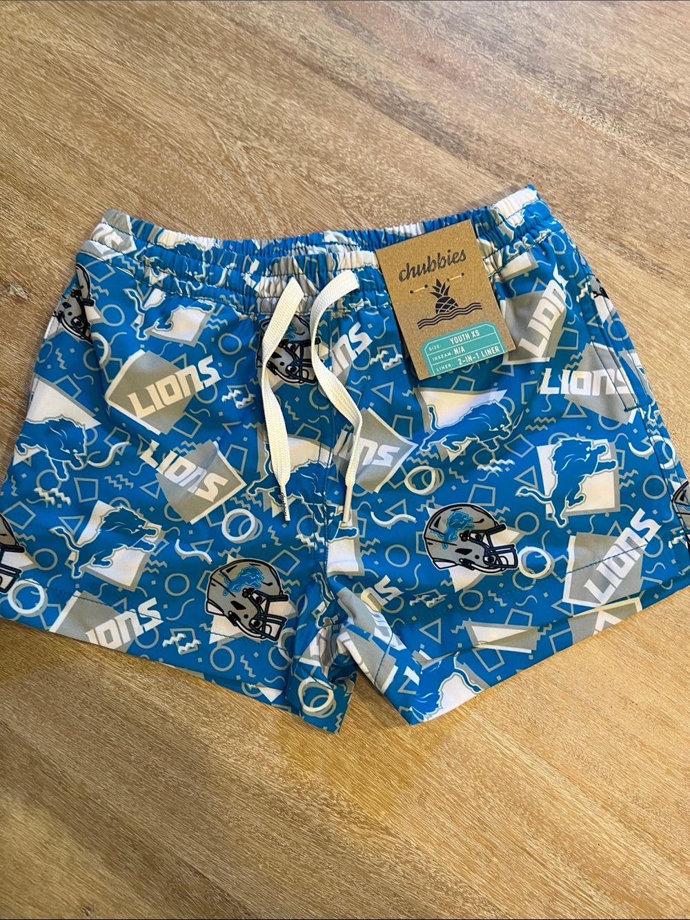 chubbies youth XS 6/7 NFL Detroit lions shorts NWT